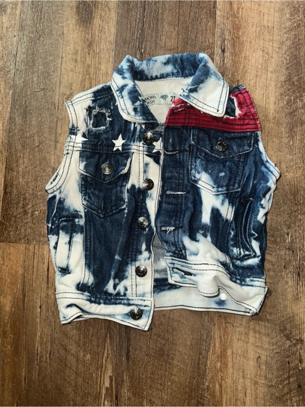 Tie-Dye Denim Kids Vest with Red Quilted Patch